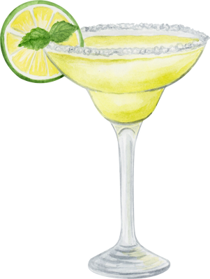 Margarita Cocktail. Watercolor illustration of alcohol drink